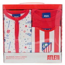 CYP BRANDS Set Regalo Bebé Atlético de Madrid Body Babero Pijama 3-6 Meses 100% Algodón