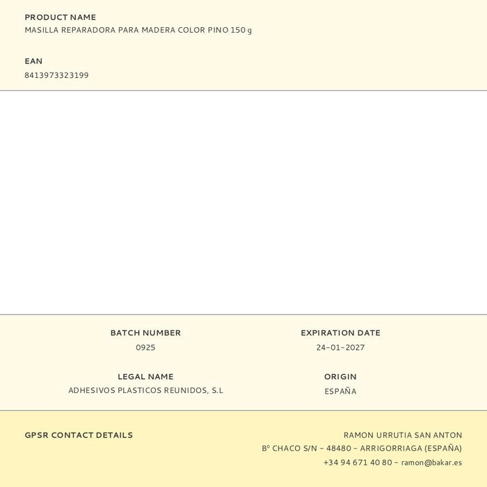 Bakar Masilla reparadora para madera color pino 150 gr