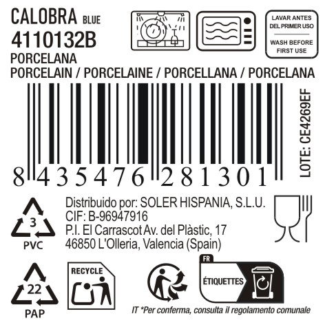 La Mediterranea Mug Calobra 100 cc Azul 6.3 cm x 6.8 cm x 9 cm (36 Unidades)