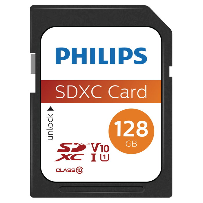 Philips FM12SD55B/00 Tarjeta de Memoria SDXC 128GB Clase 10 UHS-I U1 V10 Negro y Blanco