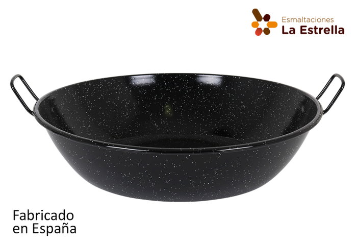 La Estrella Paellera honda bordonada jaspeada de 60 cm / 69 cm, 30 litros, acero esmaltado, dimensiones: 62x69x20.5 cm (4 Unidades) La Estrella Paellera honda bordonada jaspeada de 60 cm / 69 cm, 30 litros, acero esmaltado, dimensiones: 62x69x20.5 cm (4 Unidades)