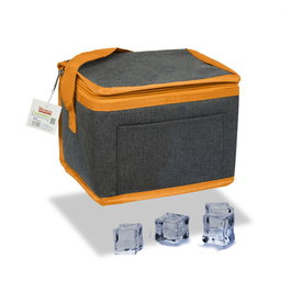 Coolerbag Nevera Isotérmica Bolsa 4.5 Litros Diseño Tejana Gris con Ribete y Correa Naranja 20x15x15 cm