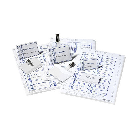 Durable 818200 Portagafetes Transparentes con Clip de Cocodrilo y Alfiler, Pack de 20