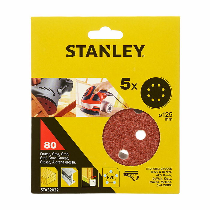 Stanley Discos Lijadora Autoadherente Roto-orbital 80 g Ø125 mm (5 uds)