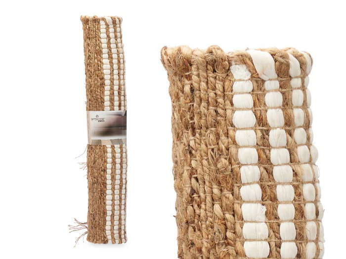 Giftdecor Alfombra Natural Rayas Blanca 70 x 140 cm (Set de 8)