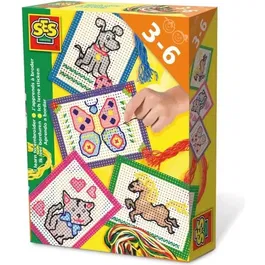Ses Creative Aprendo a Bordar Kit - Gato, Mariposa, Caballo y Perro - Tarjetas Preimpresas y Perforadas - Niños y Niñas +3 Años