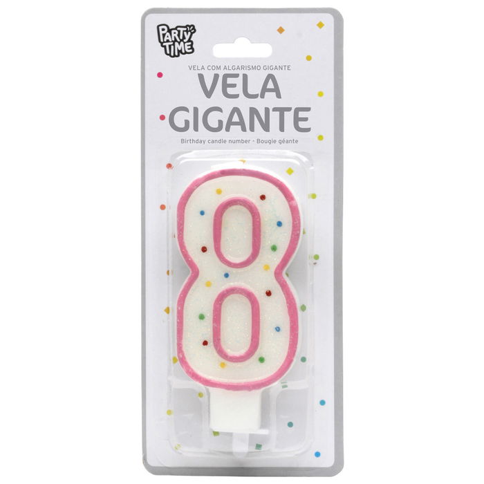 Party Time Vela Aniversario Número 8 Decorada para Tarta 14 cm Colores Surtidos
