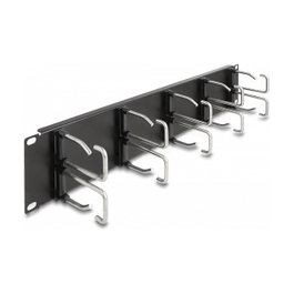 DeLOCK Panel de gestión de cables de 19″ con 10 ganchos metálicos 2U negro