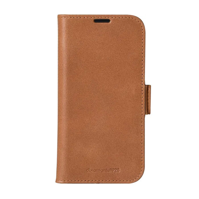 Dbramante1928 Copenhagen Funda Folio de Cuero Bronceado para Apple iPhone 16 - Con Soporte, 3 Bolsillos para Tarjetas y Carga Inalámbrica
