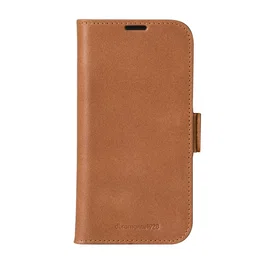 Dbramante1928 Copenhagen Funda Folio de Cuero Bronceado para Apple iPhone 16 - Con Soporte, 3 Bolsillos para Tarjetas y Carga Inalámbrica
