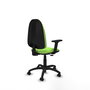 Silla de oficina Algarra con mecanismo Contacto permanente básico tapizada con Tela color Pistacho. Equipada con Base poliamida negra, Brazos 2D y Ruedas de parqué