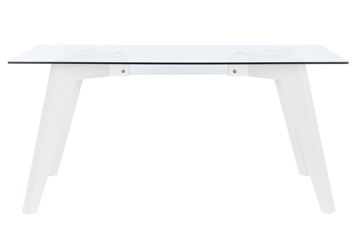 DKD Home Decor Mesa Comedor Moderno Blanco Transparente Cristal y MDF 160x90x75 cm