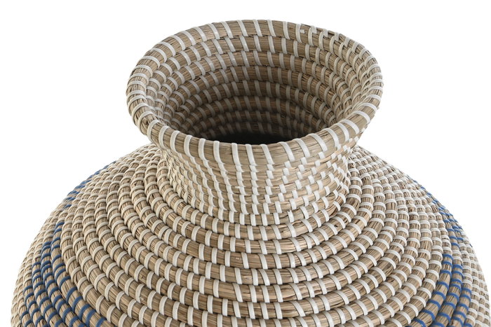 DKD Home Decor Jarrón Seagrass Natural y Azul 35x35x50 cm