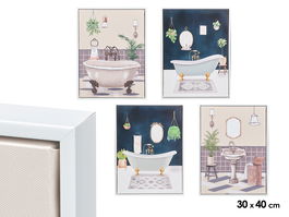 Giftdecor Cuadro Lienzo Marco Blanco Baño Surtido 30x40x3 cm (Set de 4)