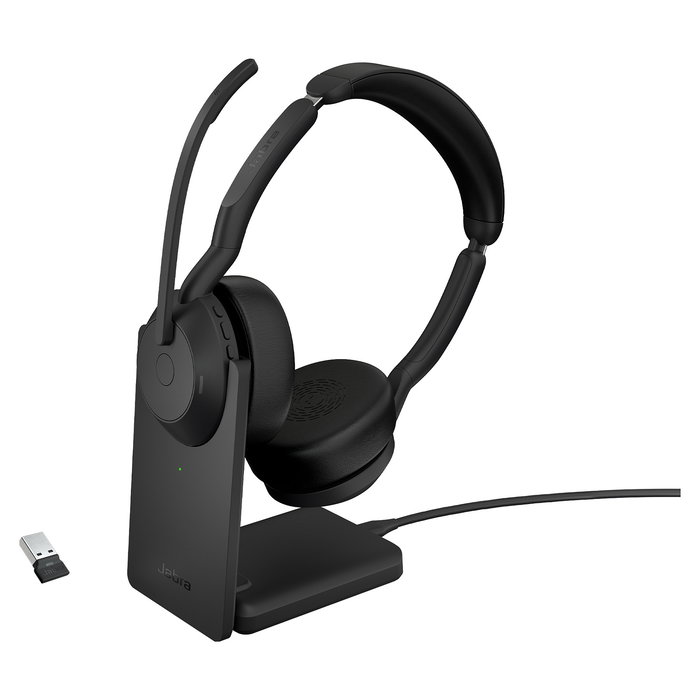 Jabra Evolve2 55 UC Stereo Auriculares Supraaurales Inalambricos Bluetooth 5.2 para Oficina con Base y Microfono Boom, Negro Jabra Evolve2 55 UC Stereo Auriculares Supraaurales Inalambricos Bluetooth 5.2 para Oficina con Base y Microfono Boom, Negro