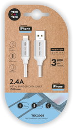 Tech One Tech Cable USB-A a Lightning de Nylon 1m Blanco TEC2005