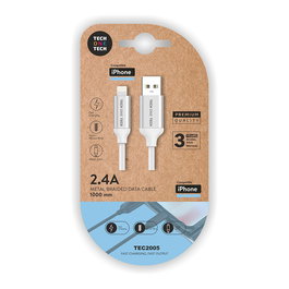 Tech One Tech Cable Nylon USB-A a Lightning 1m Blanco Carga Rápida Duradero