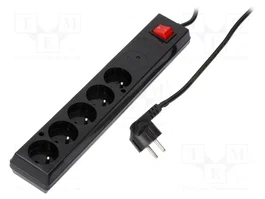 JONEX Regleta de alimentación de 5 tomas, negra con cable de 3m