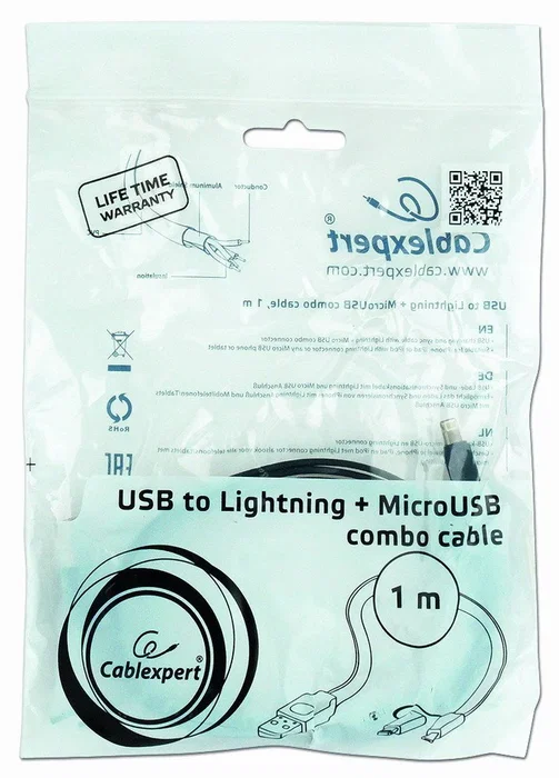 Gembird Cable USB 2.0 A a Micro-USB y Lightning 1m Negro - Para iPhone, iPad, iPod y Dispositivos Android/Micro-USB - Carga y Sincronización