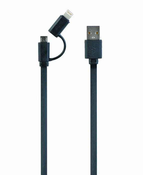 Gembird Cable USB 2.0 A a Micro-USB y Lightning 1m Negro - Para iPhone, iPad, iPod y Dispositivos Android/Micro-USB - Carga y Sincronización