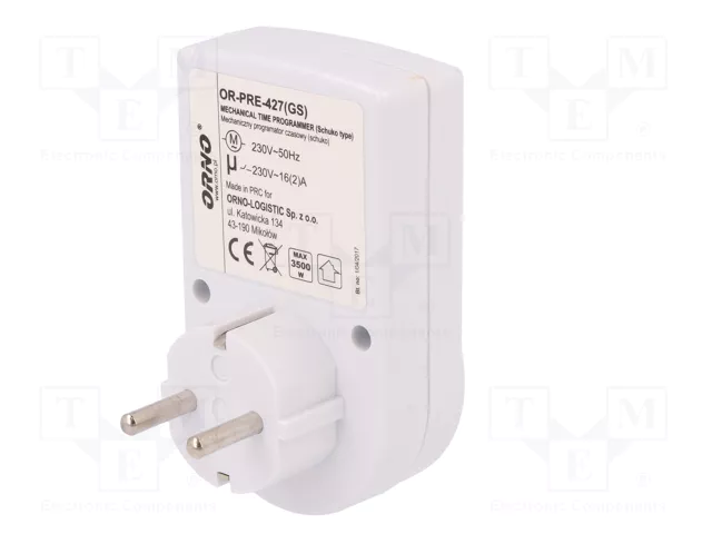 ORNO Enchufe schuko con 1 toma y temporizador mecánico 24h