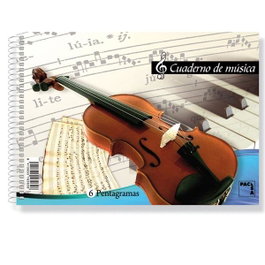 Pacsa Cuaderno de Música de Tamaño Cuarto con 6 Pentagramas y Espiral