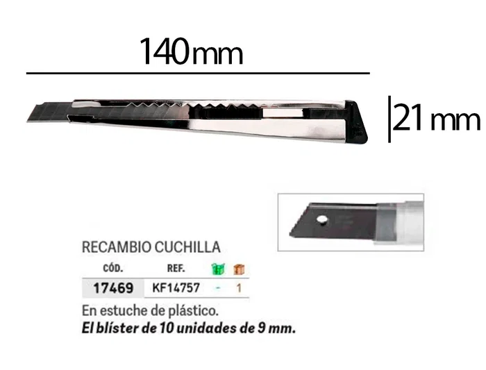 Q-connect Cortador Metálico Estrecho con Funda y Clip, Cuchilla 9 mm XD-46, Bolsa 1 Unidad