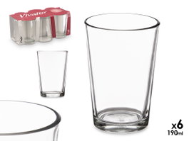 VIVALTO Set de 6 vasos lisos de 190 ml transparente