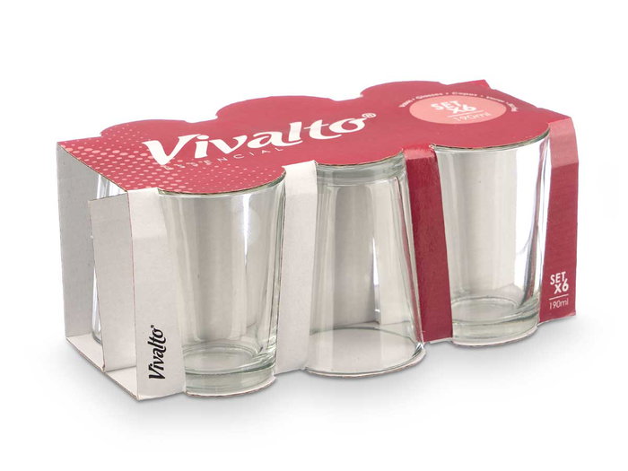 VIVALTO Set de 6 vasos lisos de 190 ml transparente VIVALTO Set de 6 vasos lisos de 190 ml transparente