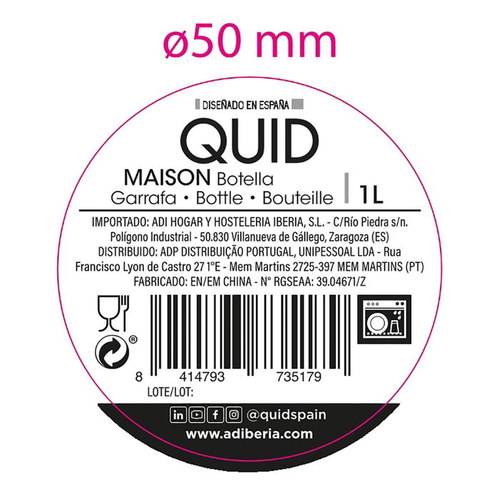 Quid Botella Mesa Vidrio con Tapón Maison 1 L Quid Botella Mesa Vidrio con Tapón Maison 1 L