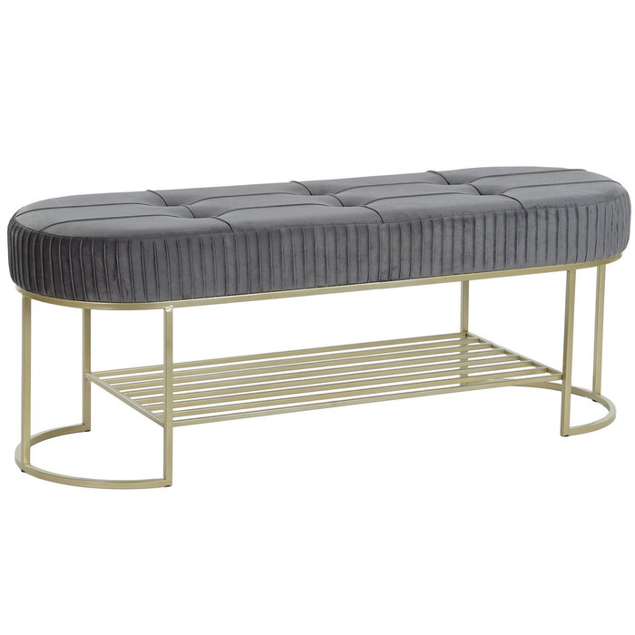 DKD Home Decor Descalzadora de Terciopelo Gris y Dorado