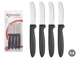 KINVARA Set 4 Cuchillos Untar Negros Metal Acero Inoxidable PP 17cm Dimensiones 12.5 x 26.5 x 1 cm (Set de 12)