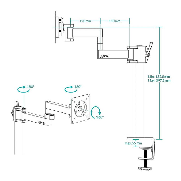 Arctic Soporte de Mesa para Monitor X1, Negro Mate, hasta 10kg, VESA 75/100 Arctic Soporte de Mesa para Monitor X1, Negro Mate, hasta 10kg, VESA 75/100