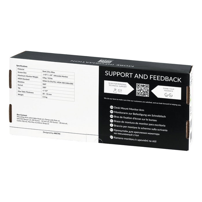Arctic Soporte de Mesa para Monitor X1, Negro Mate, hasta 10kg, VESA 75/100 Arctic Soporte de Mesa para Monitor X1, Negro Mate, hasta 10kg, VESA 75/100