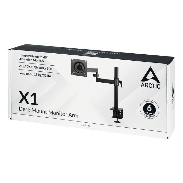 Arctic Soporte de Mesa para Monitor X1, Negro Mate, hasta 10kg, VESA 75/100 Arctic Soporte de Mesa para Monitor X1, Negro Mate, hasta 10kg, VESA 75/100