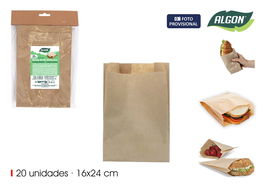 Algon Bolsas Kraft para Alimentos Reutilizables 20 Unidades 16x24 cm (24 Unidades)