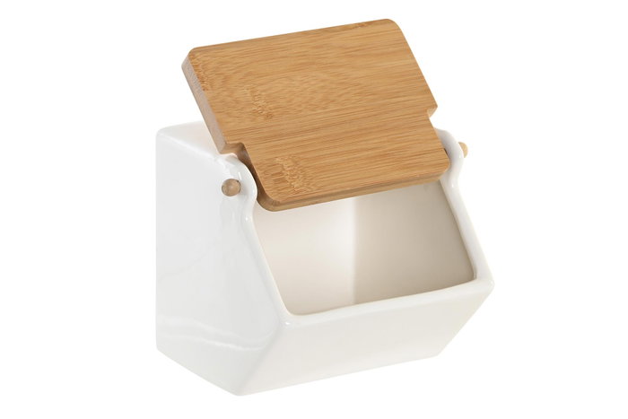 DKD Home Decor Salero de Porcelana y Bambú Blanco y Natural DKD Home Decor Salero de Porcelana y Bambú Blanco y Natural