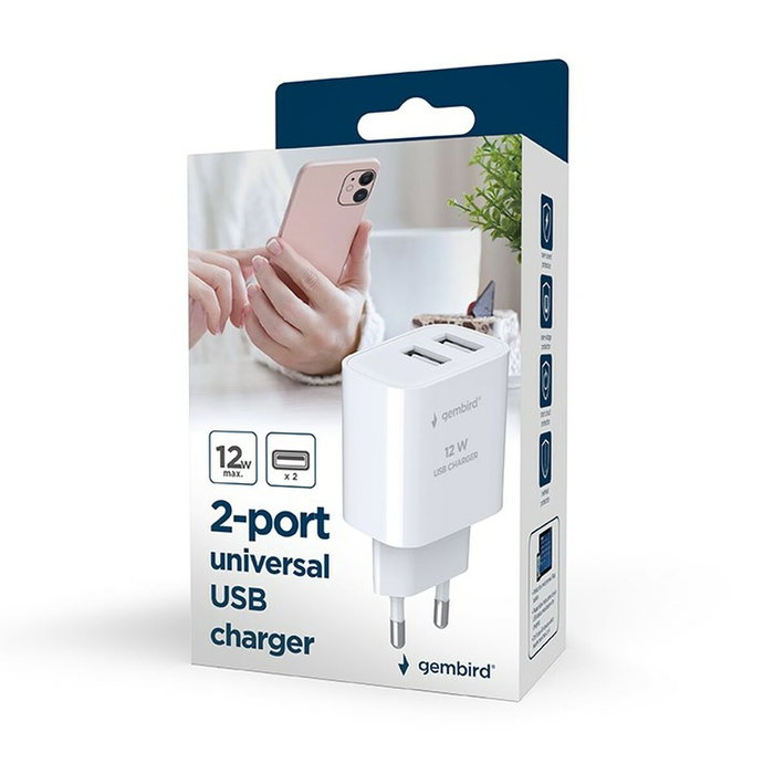 Gembird Cargador de red 2xUSB-A 5V 2.4A negro