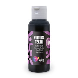 Tcolors Pintura Textil Negro 80 ml - Alta Adherencia y Flexibilidad, Cubre Cualquier Tono