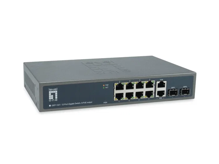 LevelOne GEP-1221 Switch Gigabit PoE de 12 puertos