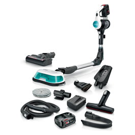 Bosch BSS712XHYG Aspiradora Escoba 2 en 1 Sin Bolsa 18 V con Función de Fregado, HEPA, 0.3 L, Color Aguamarina/Negro/Plata/Blanco