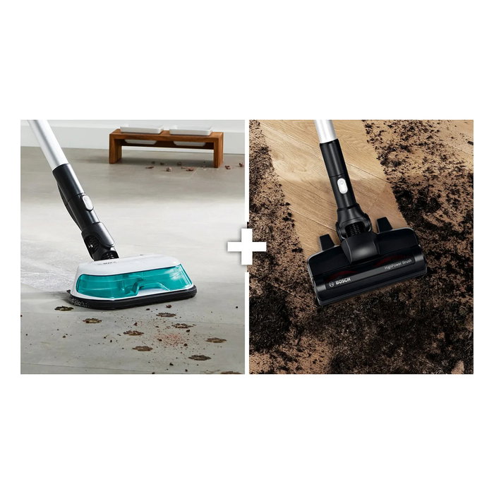 Bosch BSS712XHYG Aspiradora Escoba 2 en 1 Sin Bolsa 18 V con Función de Fregado, HEPA, 0.3 L, Color Aguamarina/Negro/Plata/Blanco