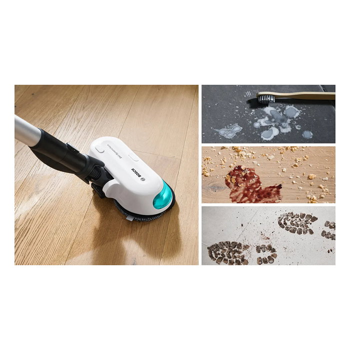 Bosch BSS712XHYG Aspiradora Escoba 2 en 1 Sin Bolsa 18 V con Función de Fregado, HEPA, 0.3 L, Color Aguamarina/Negro/Plata/Blanco