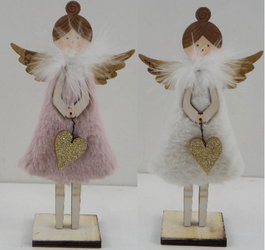 DKD Home Decor Figura de Ángel de Madera y Lana Surtido de 2