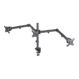 MANHATTAN Soporte Triple de Monitor para Escritorio, Tischhalterung con 2 Brazos, hasta 3 Monitores 27 Pulgadas 68.6 cm, VESA 75x75/100x100 mm, Negro