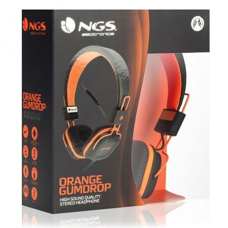 AURICULARES DIADEMA NGS ORANGE GUMDROP - ESTÉREO - MICRÓFONO INTEGRADO - 20HZ-20KHZ - 98DB - CONEXIÓN JACK 3.5 - CABLE 1.2M - NARANJA FLUOR