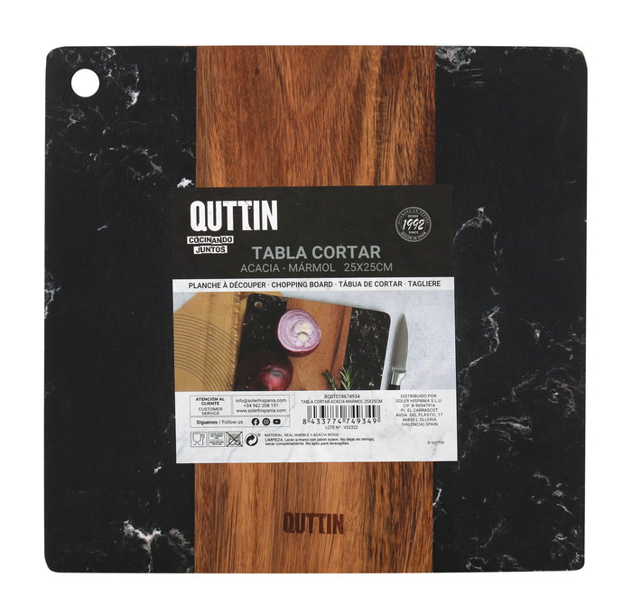 Quttin Tabla Cortar Acacia-Mármol 25 x 25 cm (8 Unidades)