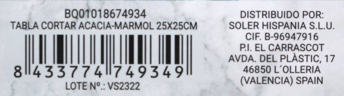 Quttin Tabla Cortar Acacia-Mármol 25 x 25 cm (8 Unidades)
