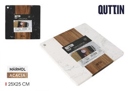 Quttin Tabla Cortar Acacia-Mármol 25 x 25 cm (8 Unidades)