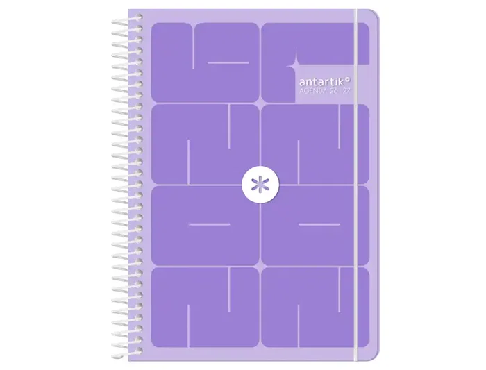 Antartik Agenda Escolar Essentials 26-27 Espiral Día Página A5+, Bilingüe, 80g Papel FSC, Color Morado
